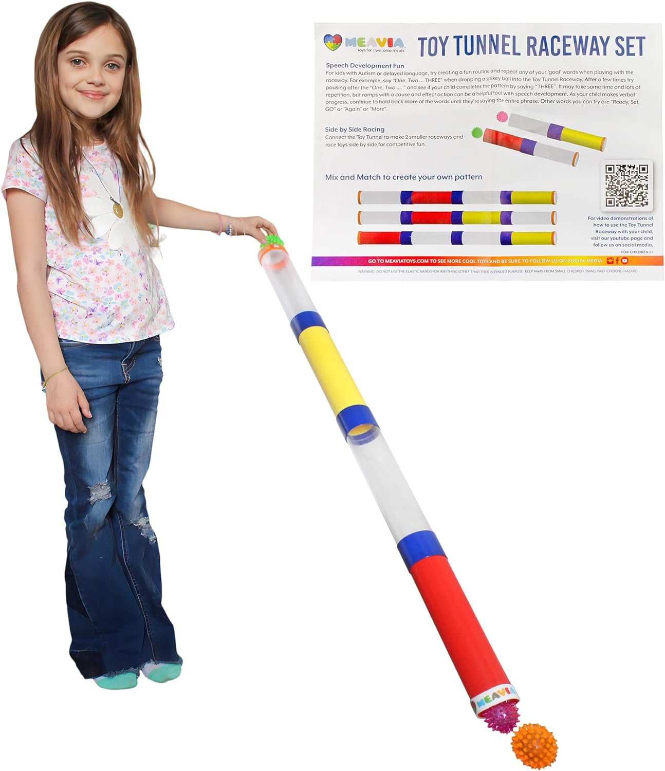 Meavia Toy Tunnel Ball Drop Race Track Set (7-Piece Set); Toy Car